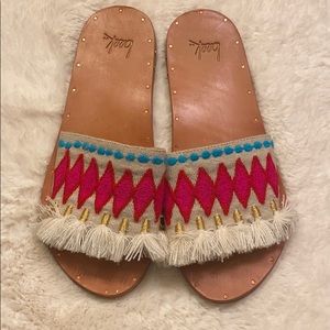 Anthropologie Beek Sandals tapestry fringe sz 9